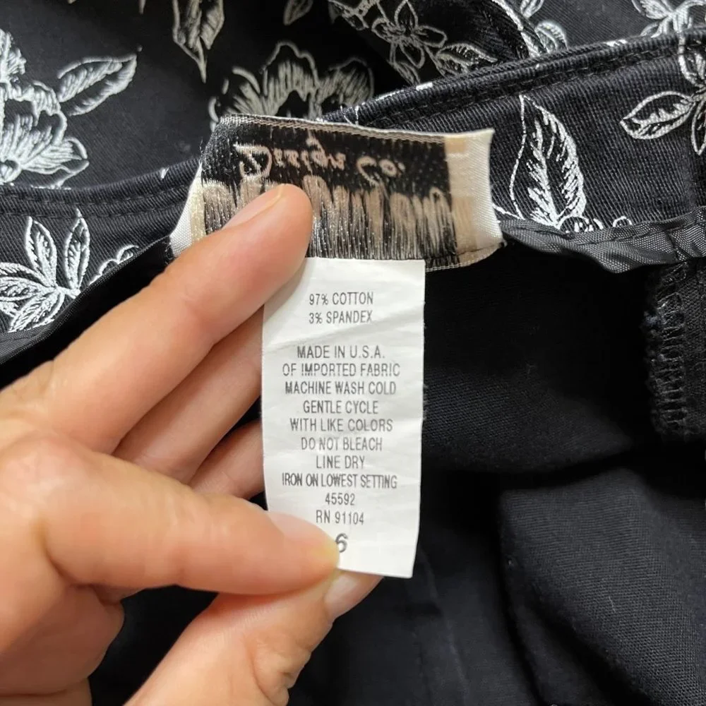New York City Pencil Skirt Size 6 Black White Cotton Rise Mid Floral Knee Length